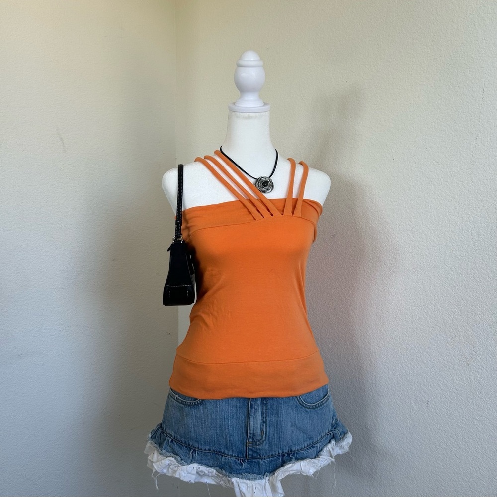 Y2K Vintage Orange One Shoulder Tank - Picture 2 of 16